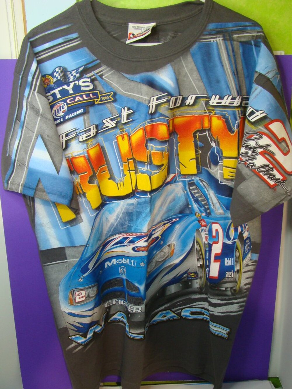 2005 Rusty Wallace Vintage Last Call All Over Print T Shirt L Miller Lite Nascar
